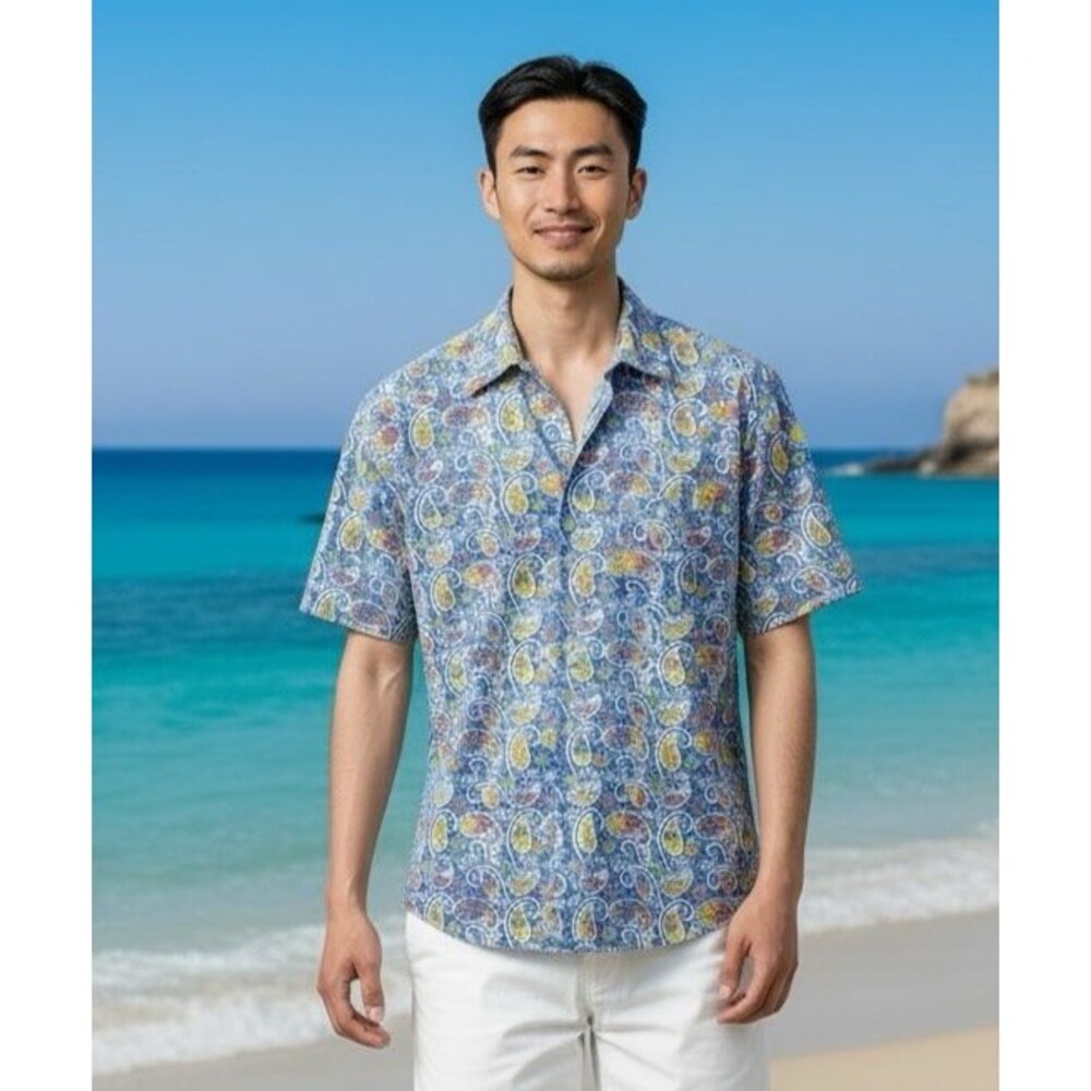 Alan Flusser Paisley Floral Shirt Mens XL Short Sleeve Colorful Cotton Hipster